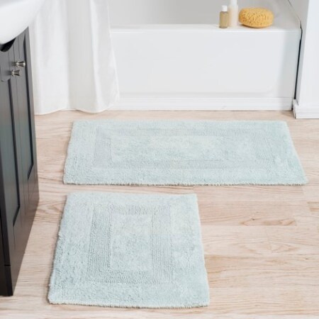 Hastings Home 2-piece 100-percent Cotton Bathmat, Reversible, Soft, Absorbent Bathroom Rugs, Seafoam 820539BSQ